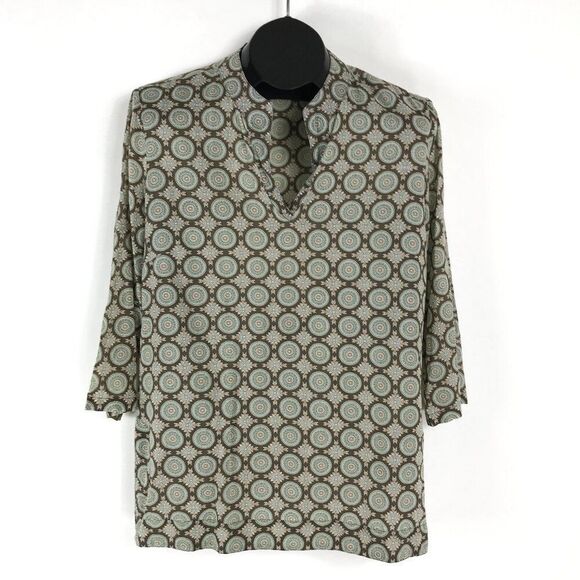 Tommy Bahama Popover Tunic Top Women's Medium 100% Cotton Medallion Geo Bohemian - Picture 1 of 12
